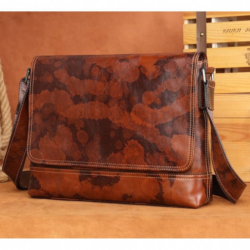 Pánske Tašky Cez Rameno Vintage Zips Crossbody Messenger Taška - Káva