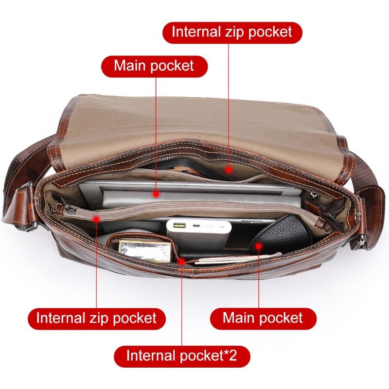 Pánske Tašky Cez Rameno Vintage Zips Crossbody Messenger Taška - Káva