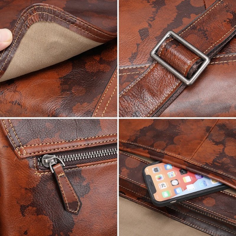 Pánske Tašky Cez Rameno Vintage Zips Crossbody Messenger Taška - Káva