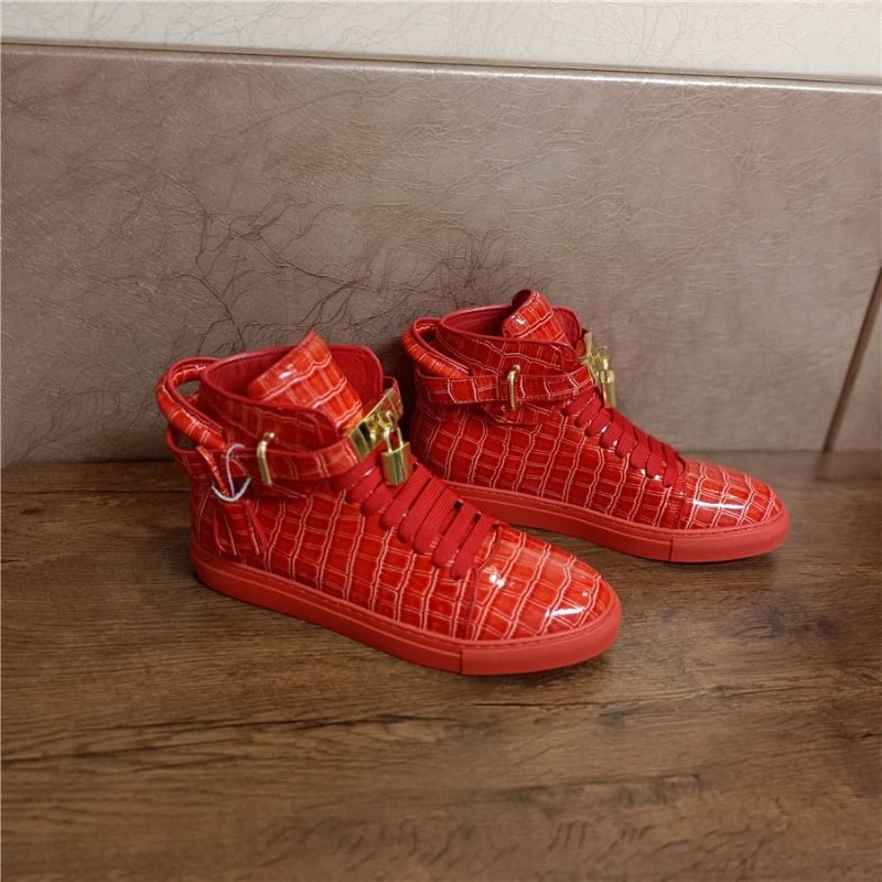 Pánske Tenisky Embossed High Top Designer Flat Sneakers - Červená