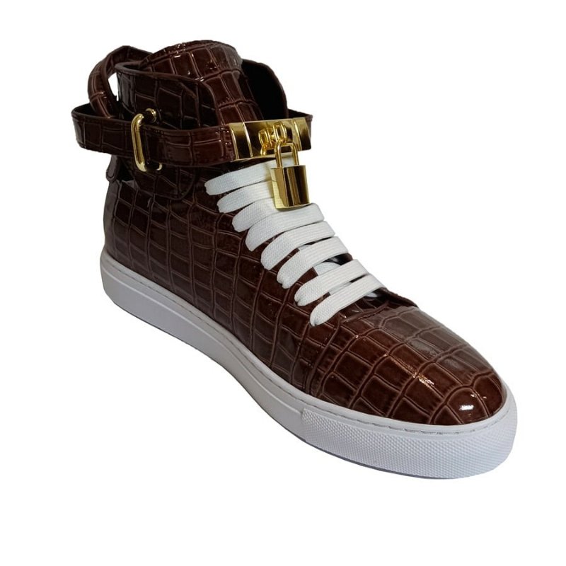 Pánske Tenisky Embossed High Top Designer Flat Sneakers - Káva