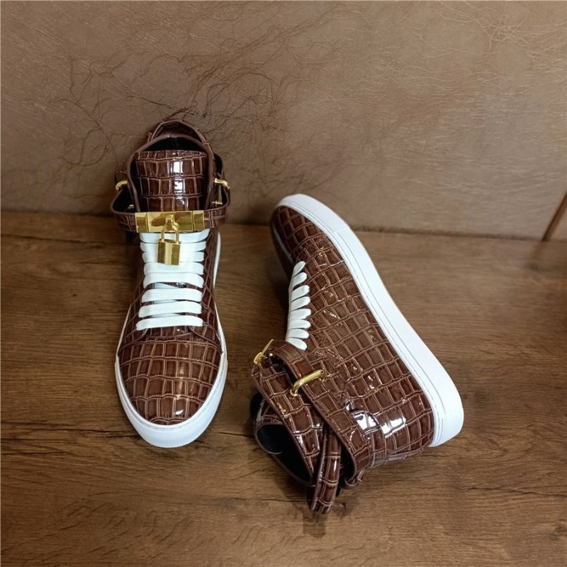 Pánske Tenisky Embossed High Top Designer Flat Sneakers - Káva