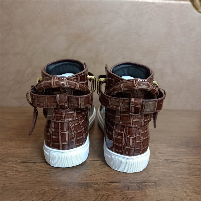 Pánske Tenisky Embossed High Top Designer Flat Sneakers - Káva