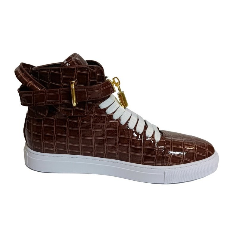 Pánske Tenisky Embossed High Top Designer Flat Sneakers - Káva