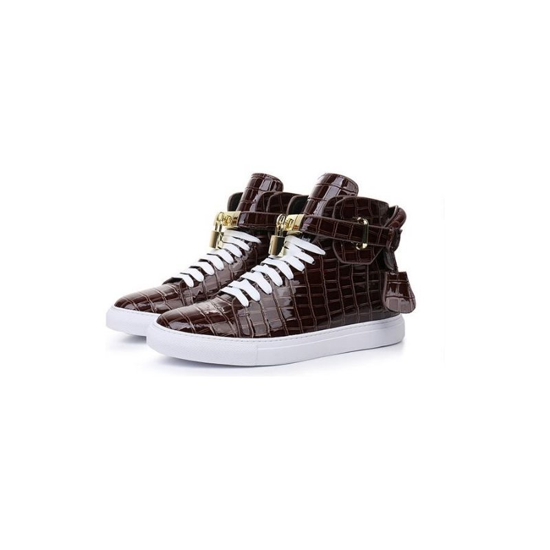 Pánske Tenisky Embossed High Top Designer Flat Sneakers - Káva