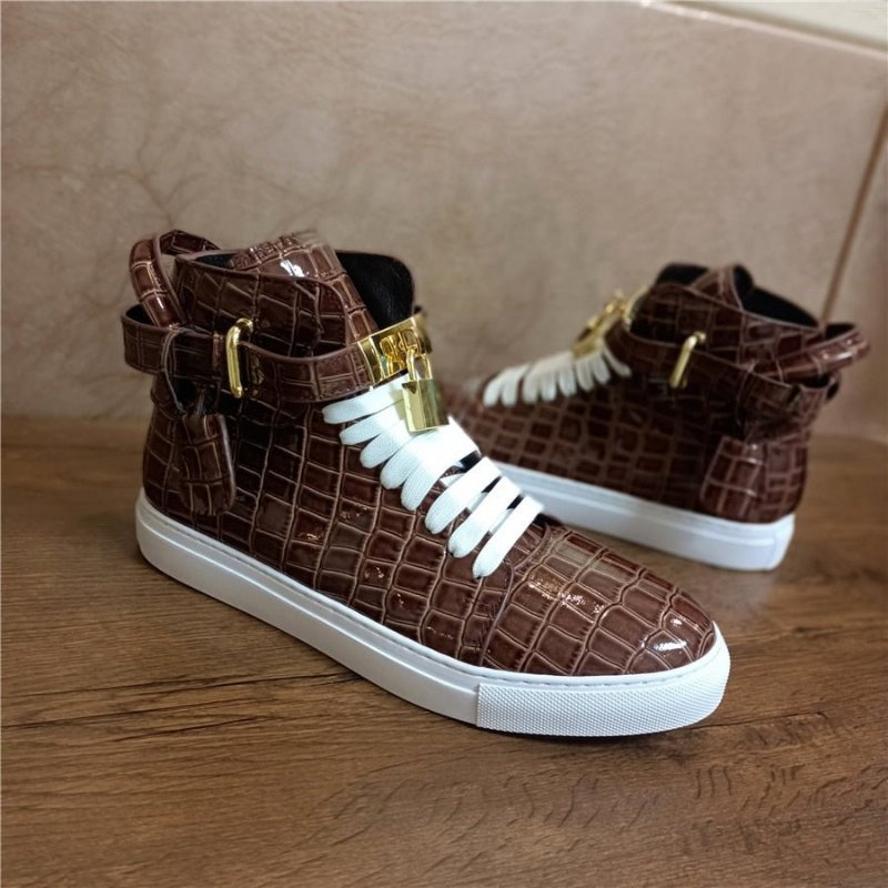 Pánske Tenisky Embossed High Top Designer Flat Sneakers - Káva