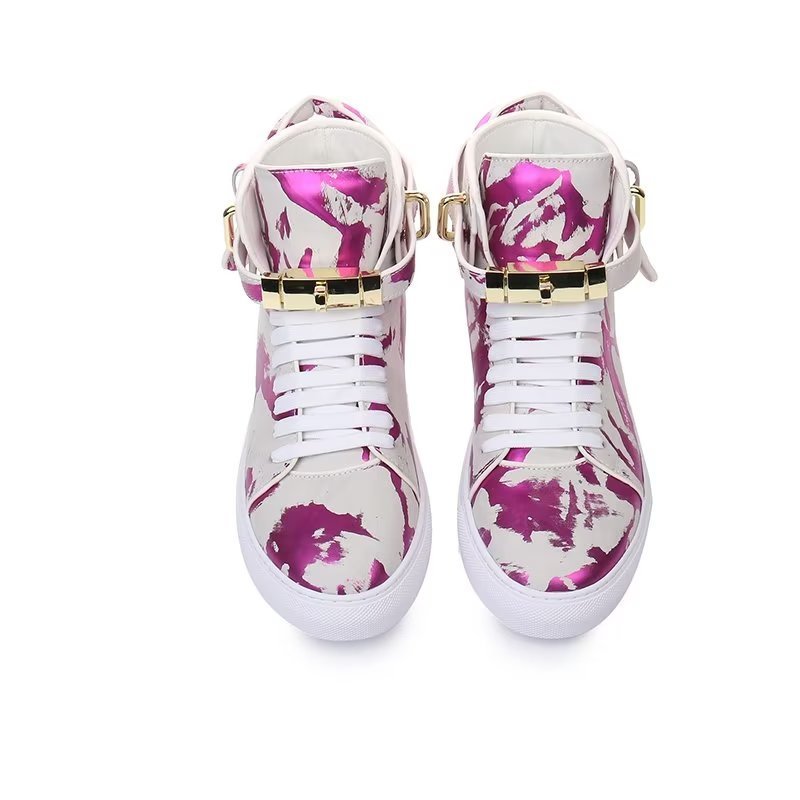 Pánske Tenisky Graffiti Artisan Cow Leather High Top Sneaks - Fialová