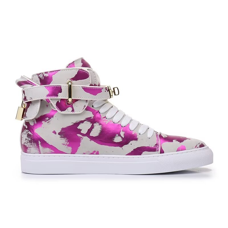 Pánske Tenisky Graffiti Artisan Cow Leather High Top Sneaks - Fialová