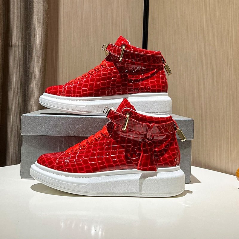 Pánske Tenisky Luxusné Dizajnové Crocemboss High Top - Červená