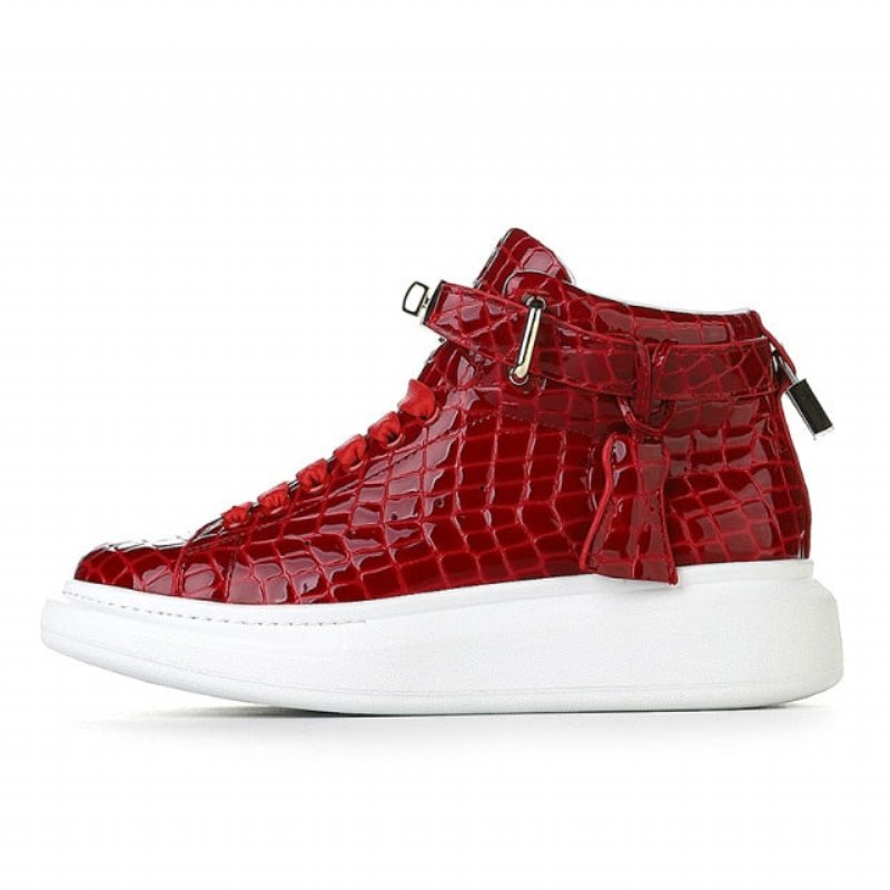 Pánske Tenisky Luxusné Dizajnové Crocemboss High Top - Červená