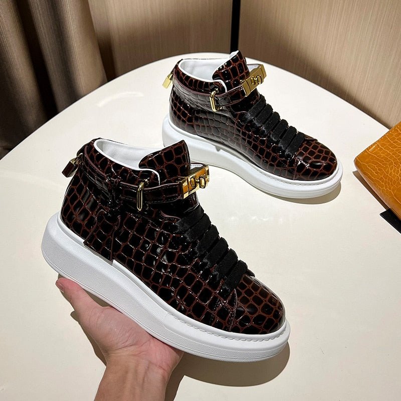 Pánske Tenisky Luxusné Dizajnové Crocemboss High Top - Káva