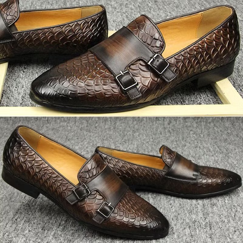 Pánske Topánky Na Voľný Čas Croc Pattern Elegant Slip On Loafers - Káva