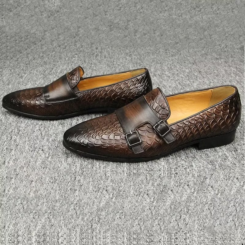 Pánske Topánky Na Voľný Čas Croc Pattern Elegant Slip On Loafers - Káva