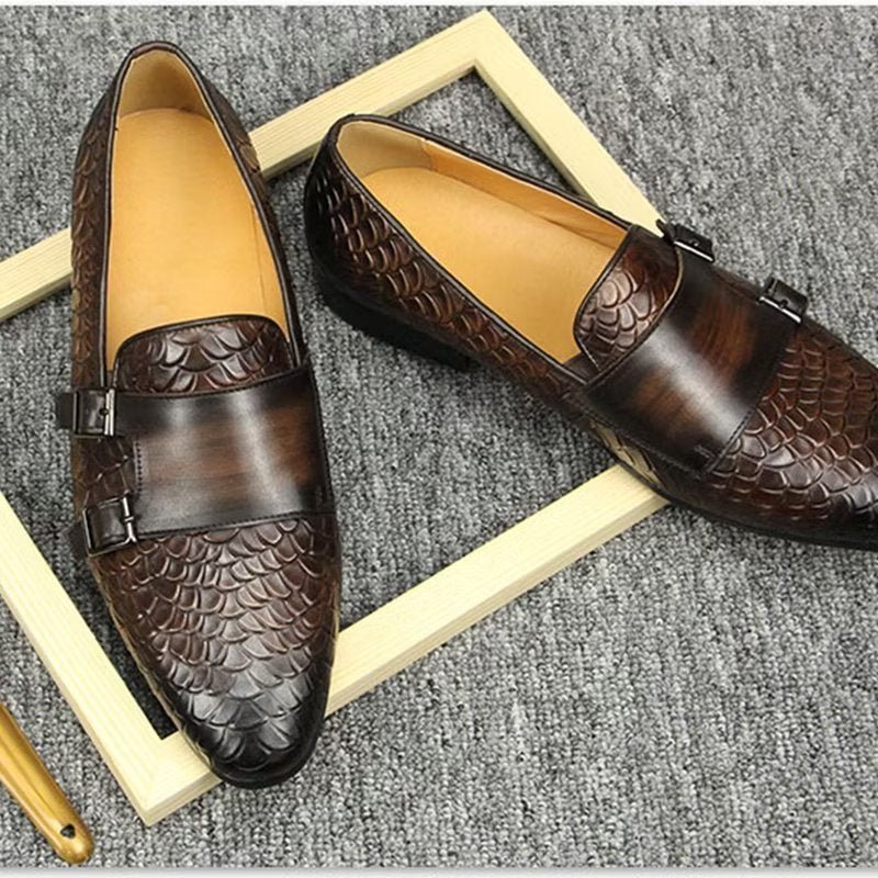 Pánske Topánky Na Voľný Čas Croc Pattern Elegant Slip On Loafers - Káva