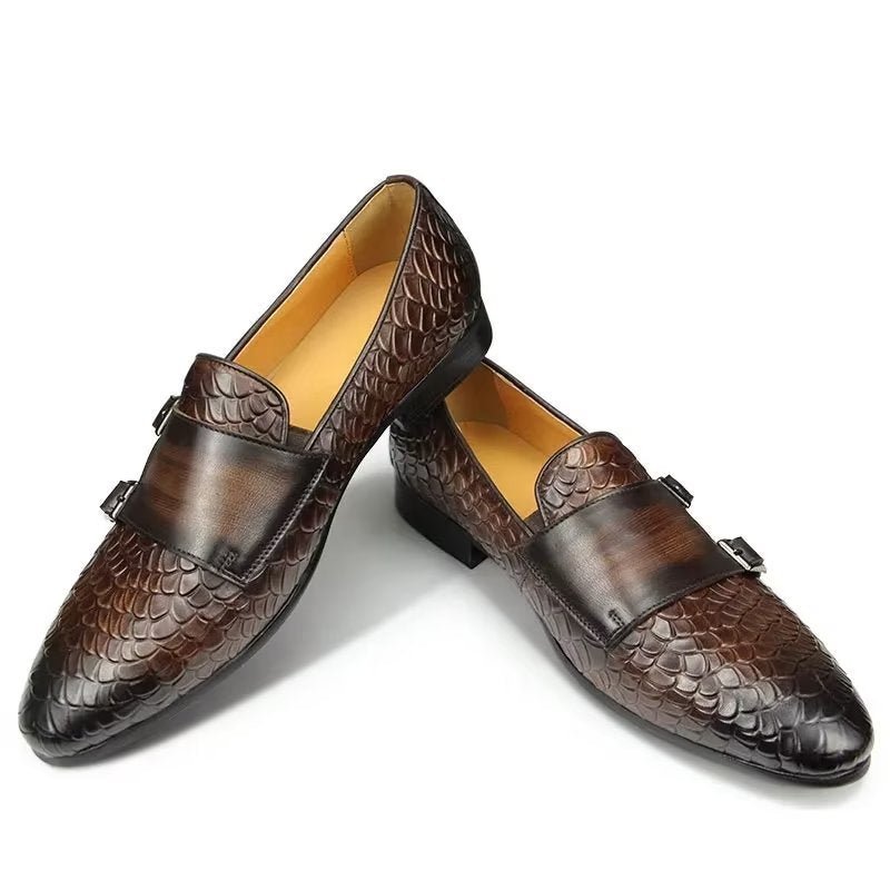 Pánske Topánky Na Voľný Čas Croc Pattern Elegant Slip On Loafers - Káva