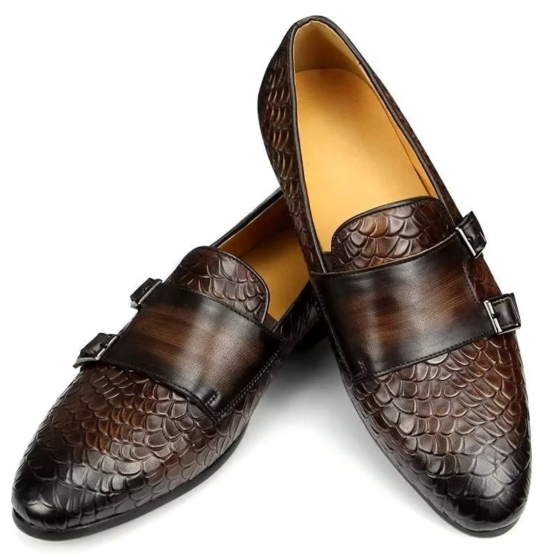 Pánske Topánky Na Voľný Čas Croc Pattern Elegant Slip On Loafers - Káva