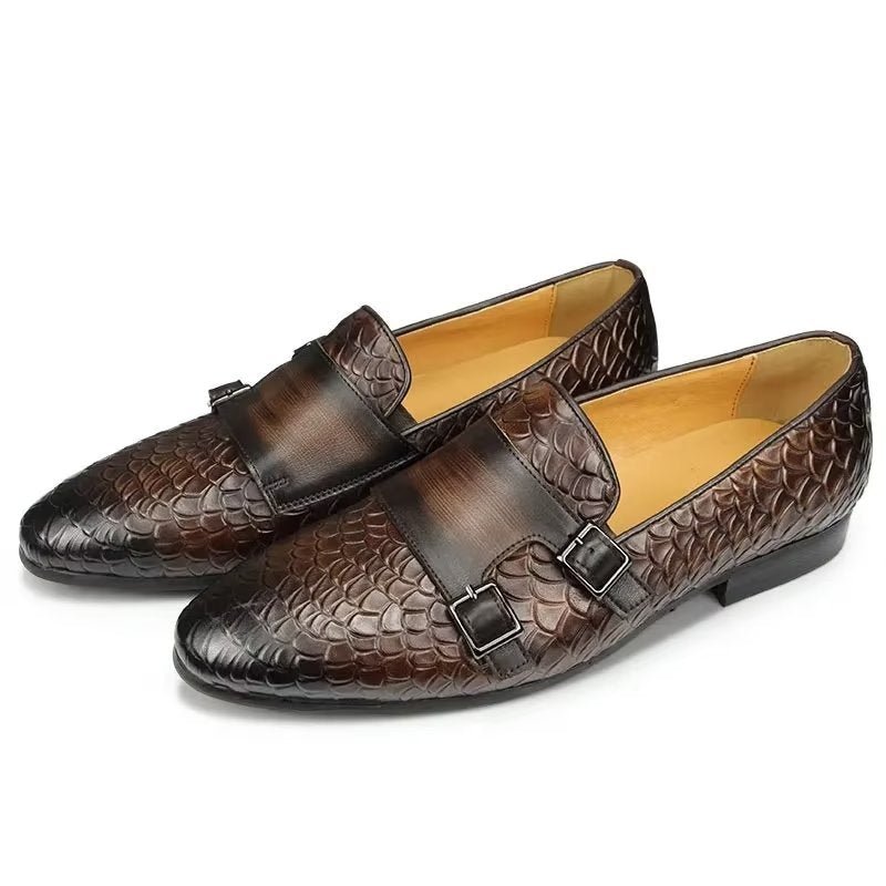 Pánske Topánky Na Voľný Čas Croc Pattern Elegant Slip On Loafers - Káva