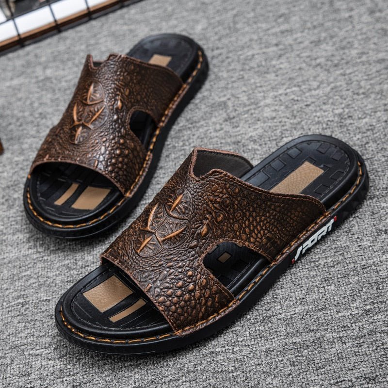 Pánske Topánky Na Voľný Čas Luxecroco Summer Chic Slip On Slides - Káva