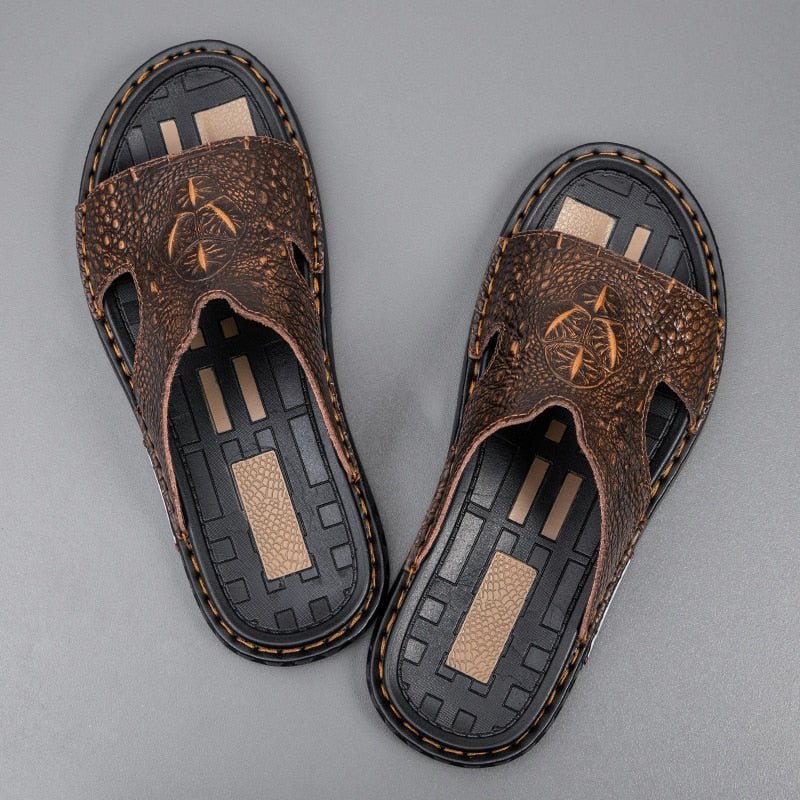 Pánske Topánky Na Voľný Čas Luxecroco Summer Chic Slip On Slides - Káva