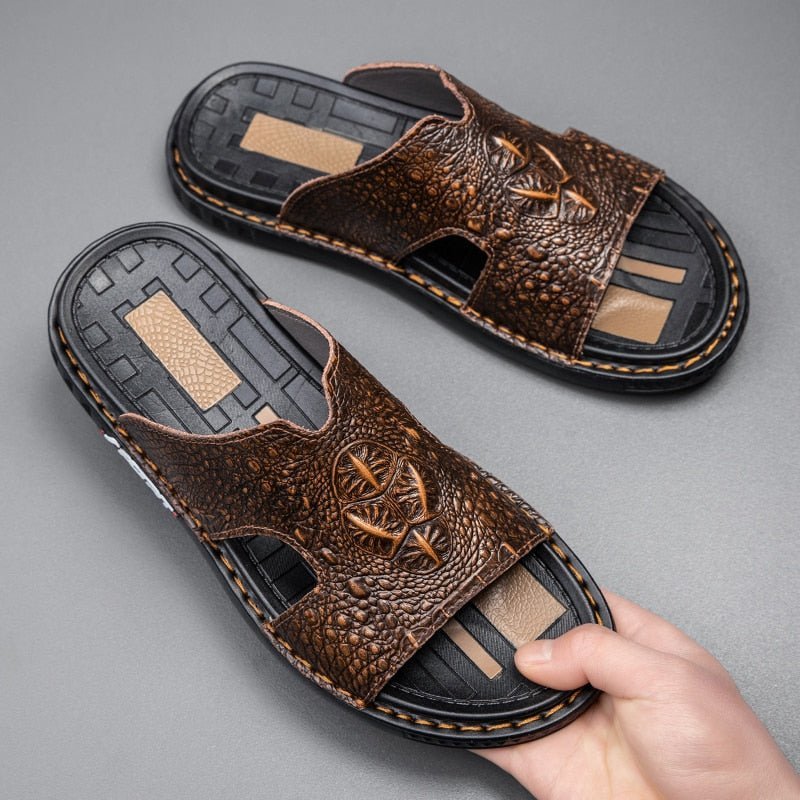 Pánske Topánky Na Voľný Čas Luxecroco Summer Chic Slip On Slides - Káva