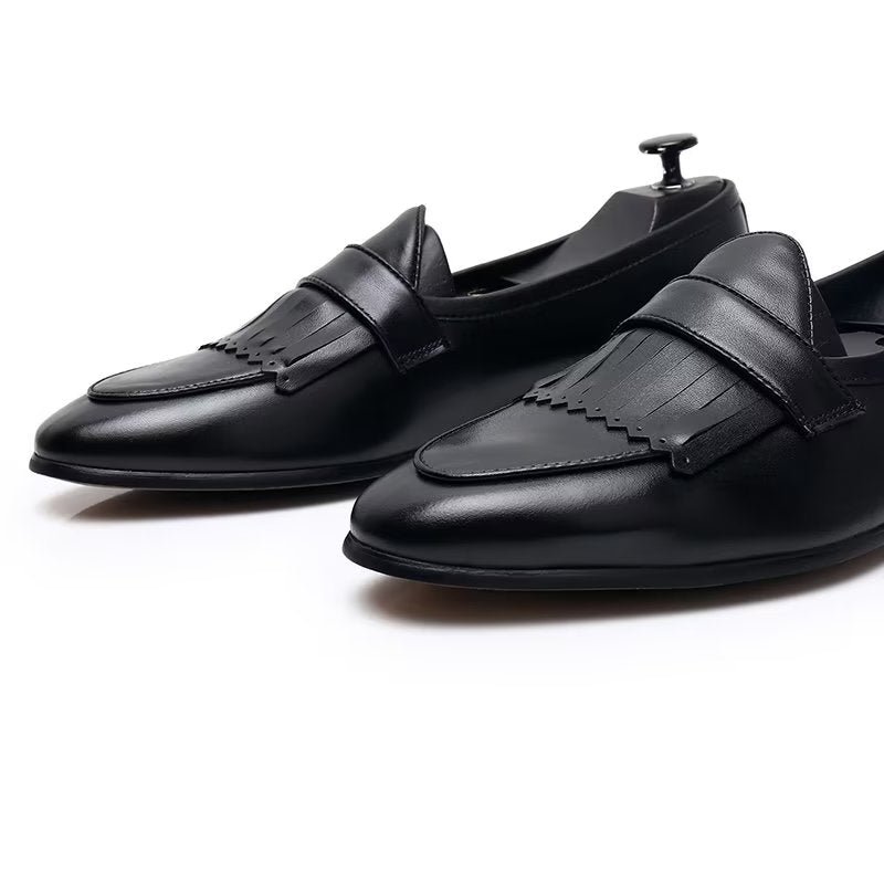 Pánske Topánky Na Voľný Čas Luxusné Strapcové Kožené Slip-on Mokasíny - Čierna