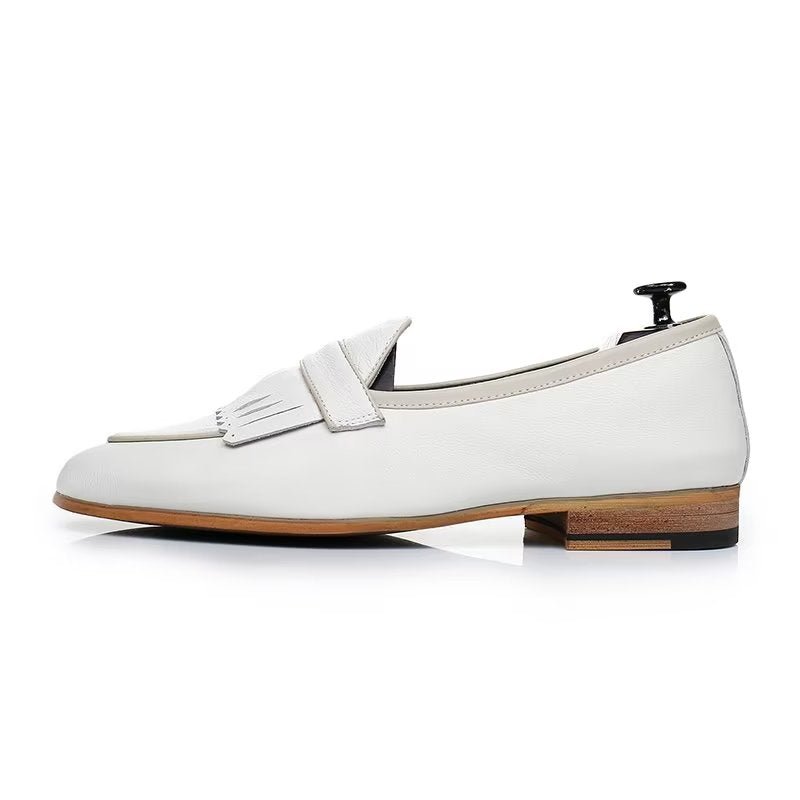 Pánske Topánky Na Voľný Čas Luxusné Strapcové Kožené Slip-on Mokasíny - Biela