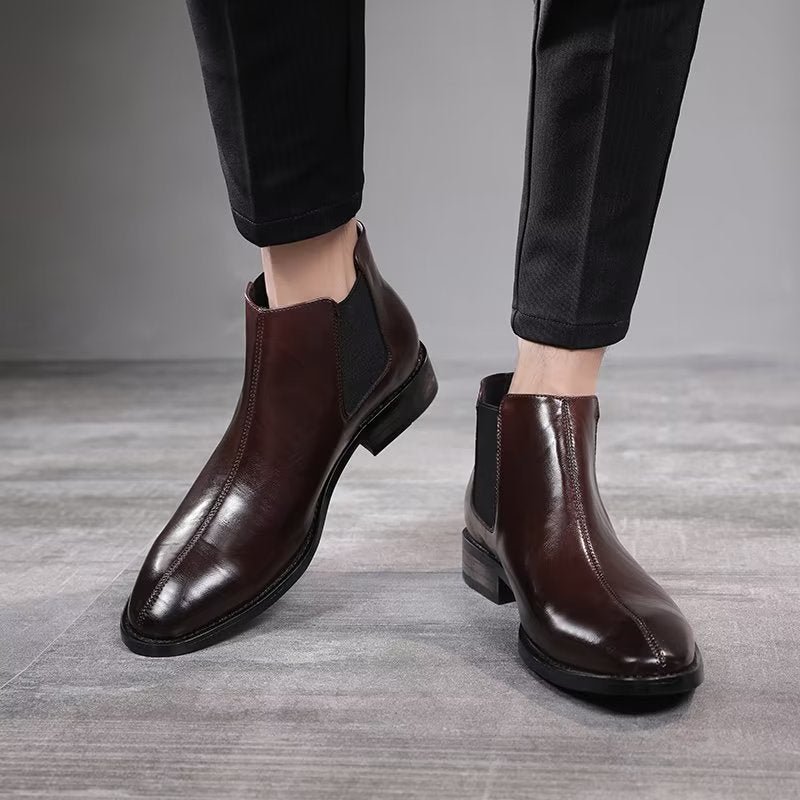 Pánske Čižmy Chelsea Boots S Reliéfnou Špičkou - Káva