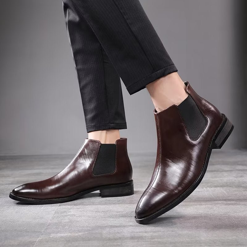 Pánske Čižmy Chelsea Boots S Reliéfnou Špičkou - Káva