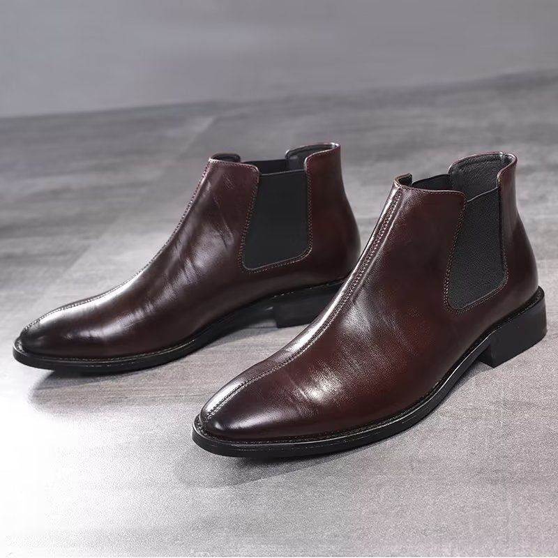 Pánske Čižmy Chelsea Boots S Reliéfnou Špičkou - Káva