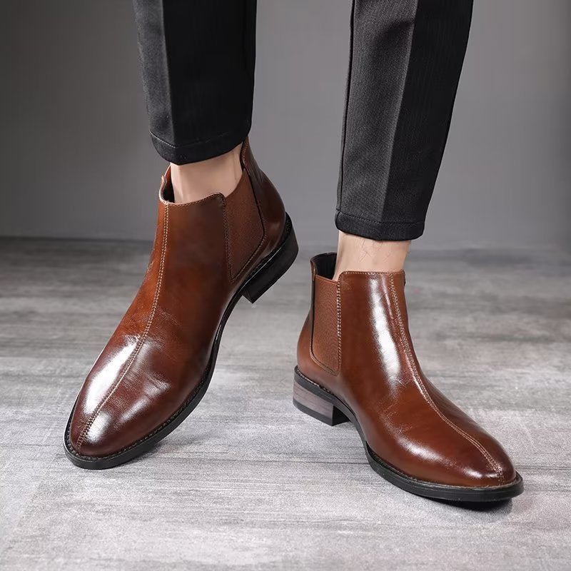 Pánske Čižmy Chelsea Boots S Reliéfnou Špičkou - Hnedá