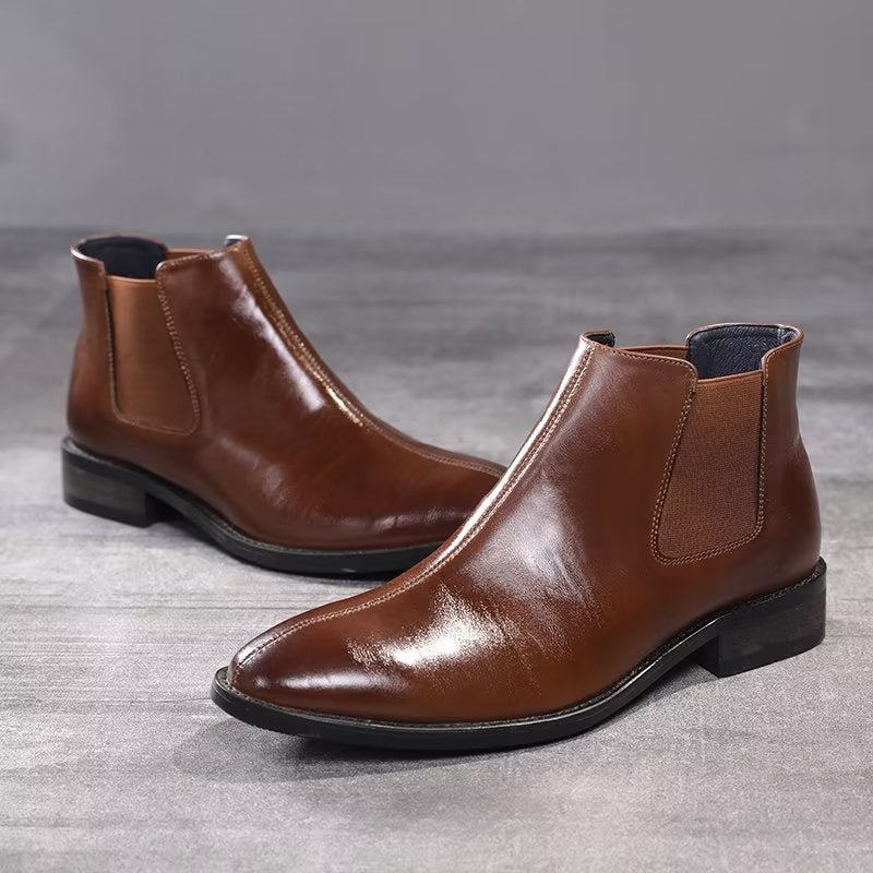 Pánske Čižmy Chelsea Boots S Reliéfnou Špičkou - Hnedá