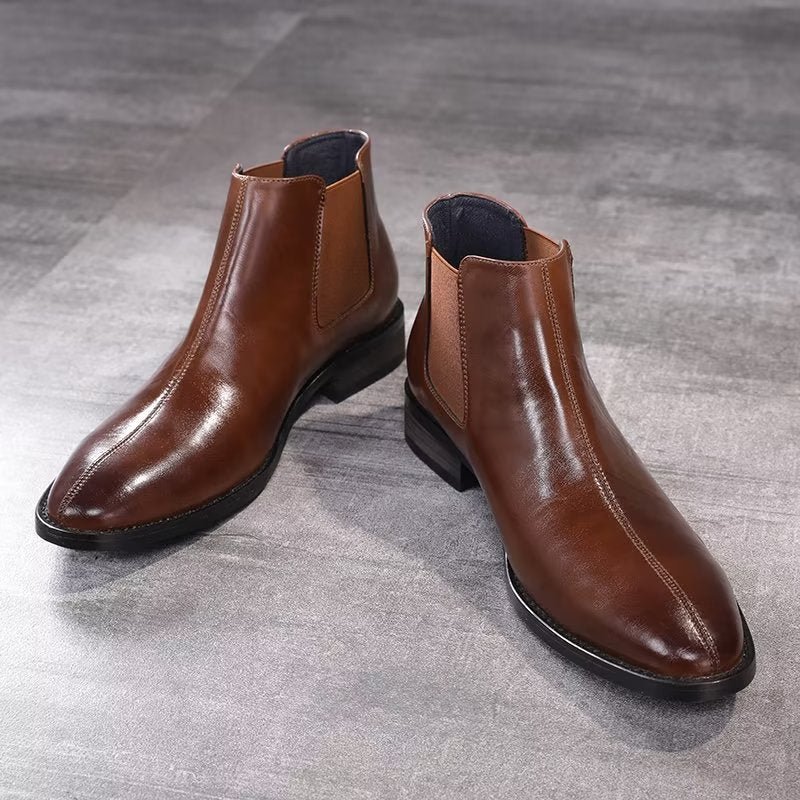 Pánske Čižmy Chelsea Boots S Reliéfnou Špičkou - Hnedá