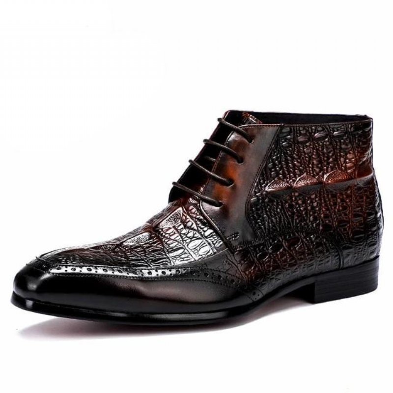 Pánske Čižmy Croc Texture Členkové Šnurovacie Brogue - Káva