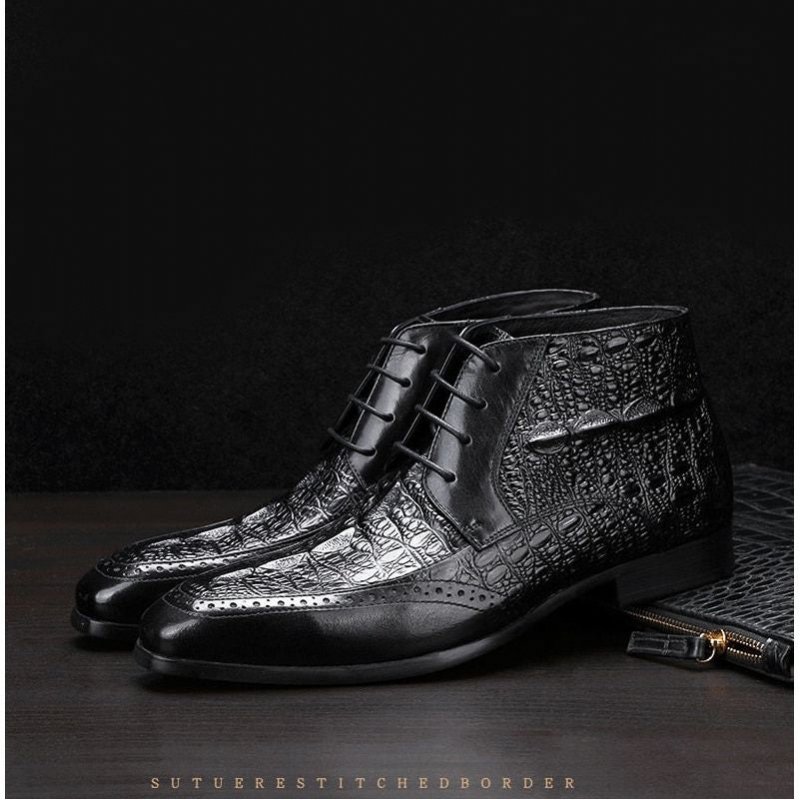 Pánske Čižmy Croc Texture Členkové Šnurovacie Brogue - Čierna