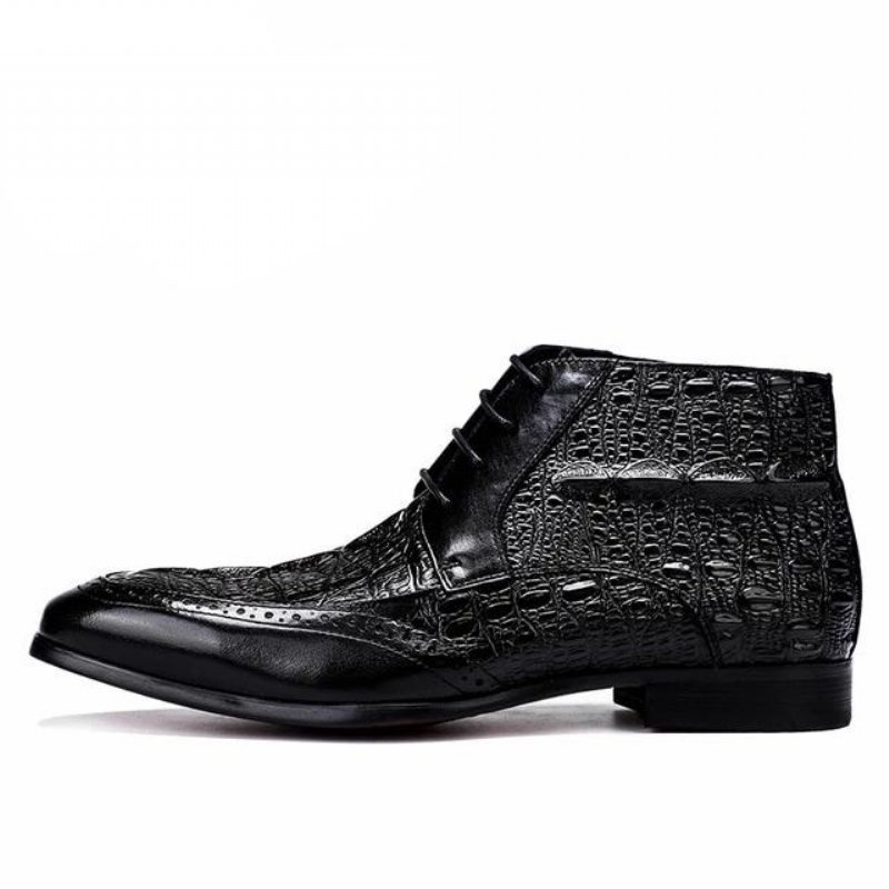 Pánske Čižmy Croc Texture Členkové Šnurovacie Brogue - Čierna