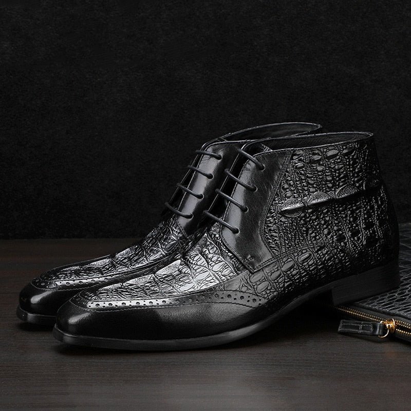 Pánske Čižmy Croc Texture Členkové Šnurovacie Brogue - Čierna