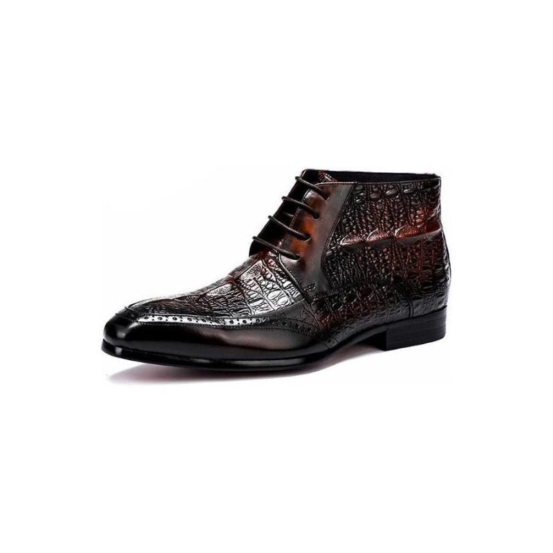 Pánske Čižmy Croc Texture Členkové Šnurovacie Brogue - Káva