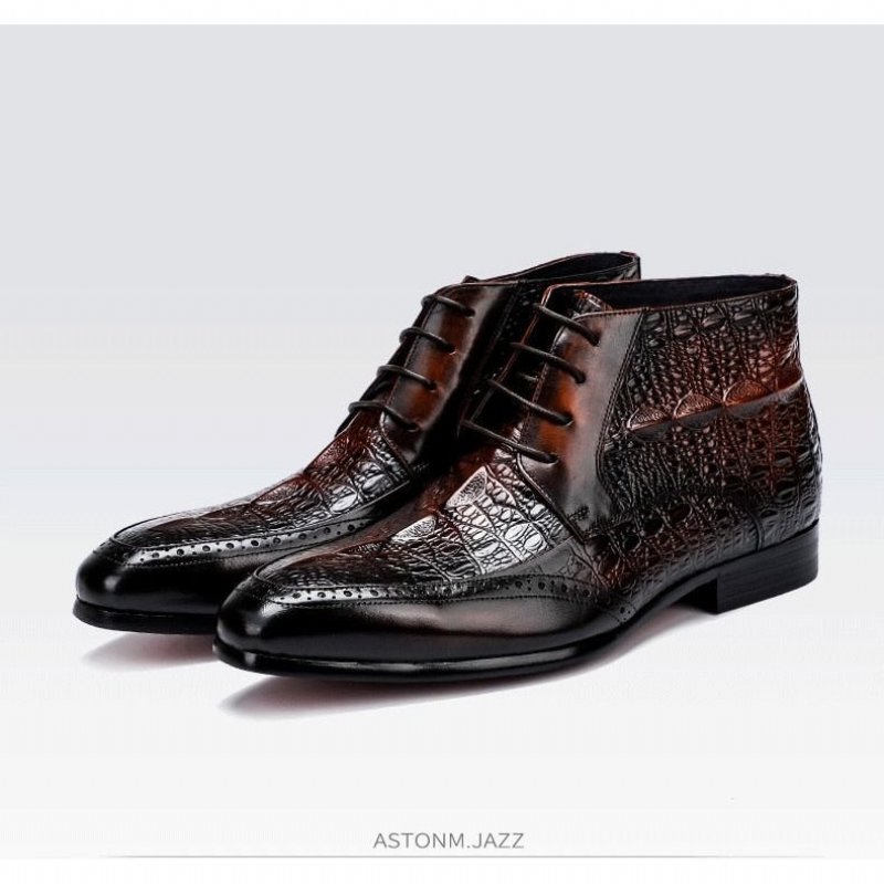 Pánske Čižmy Croc Texture Členkové Šnurovacie Brogue - Káva