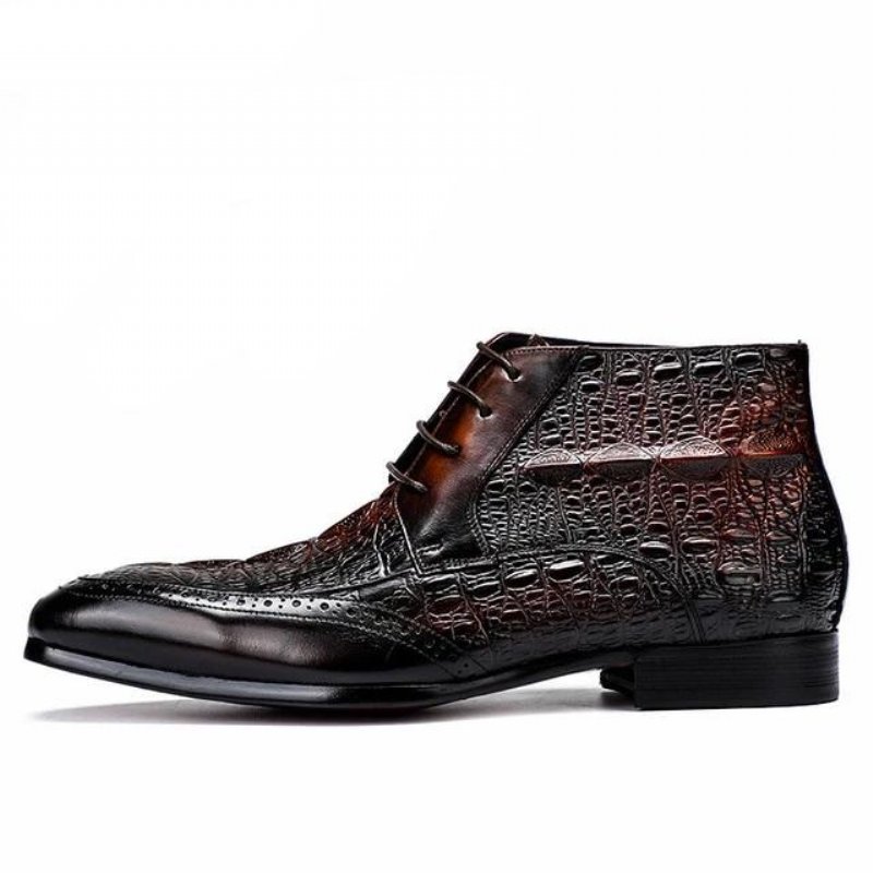 Pánske Čižmy Croc Texture Členkové Šnurovacie Brogue - Káva