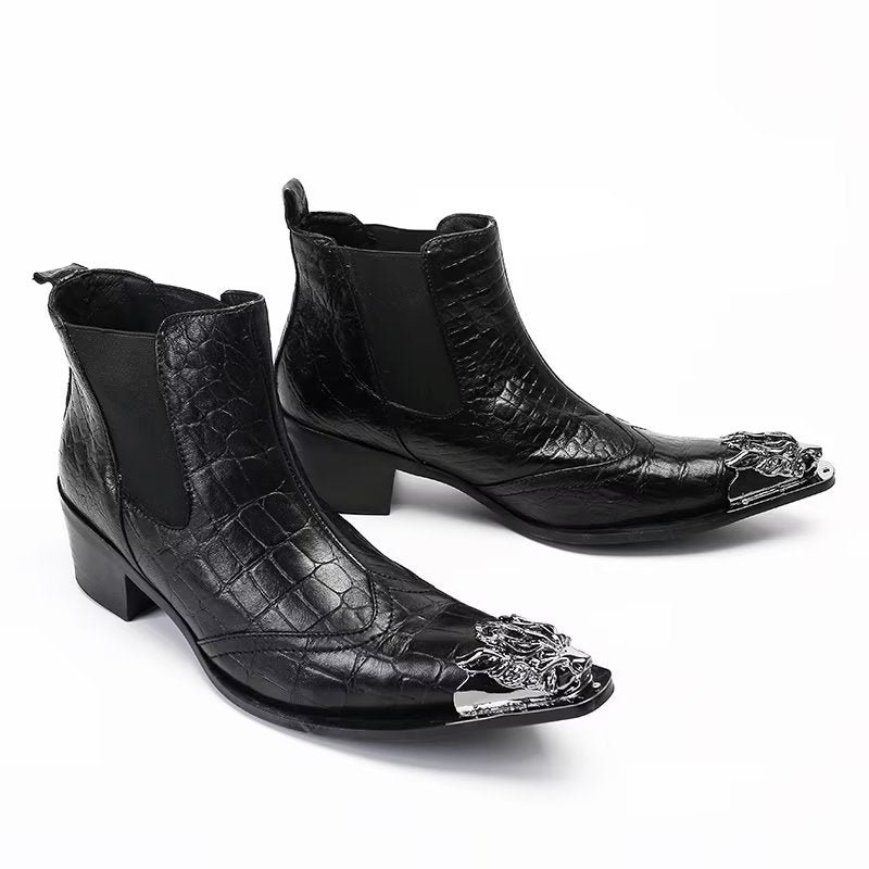 Pánske Čižmy Luxusné Členkové Croc Texture Leather - Čierna